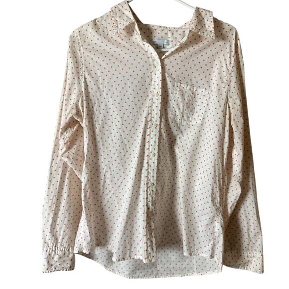 Gap Long Sleeve Button Front Cream Mini Heart Button-Up Shirt Sz L - Picture 1 of 5